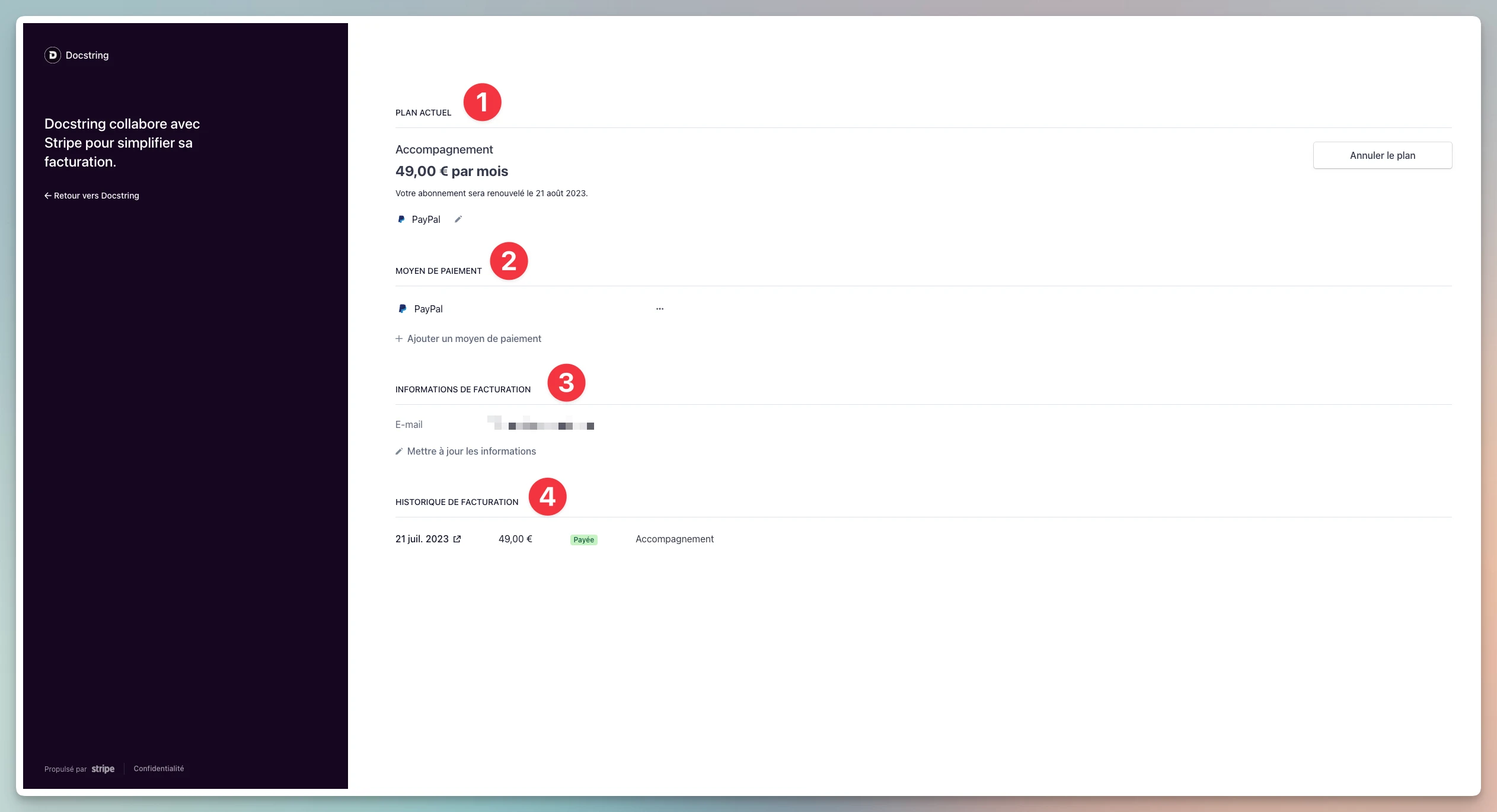 Informations portail utilisateur Stripe