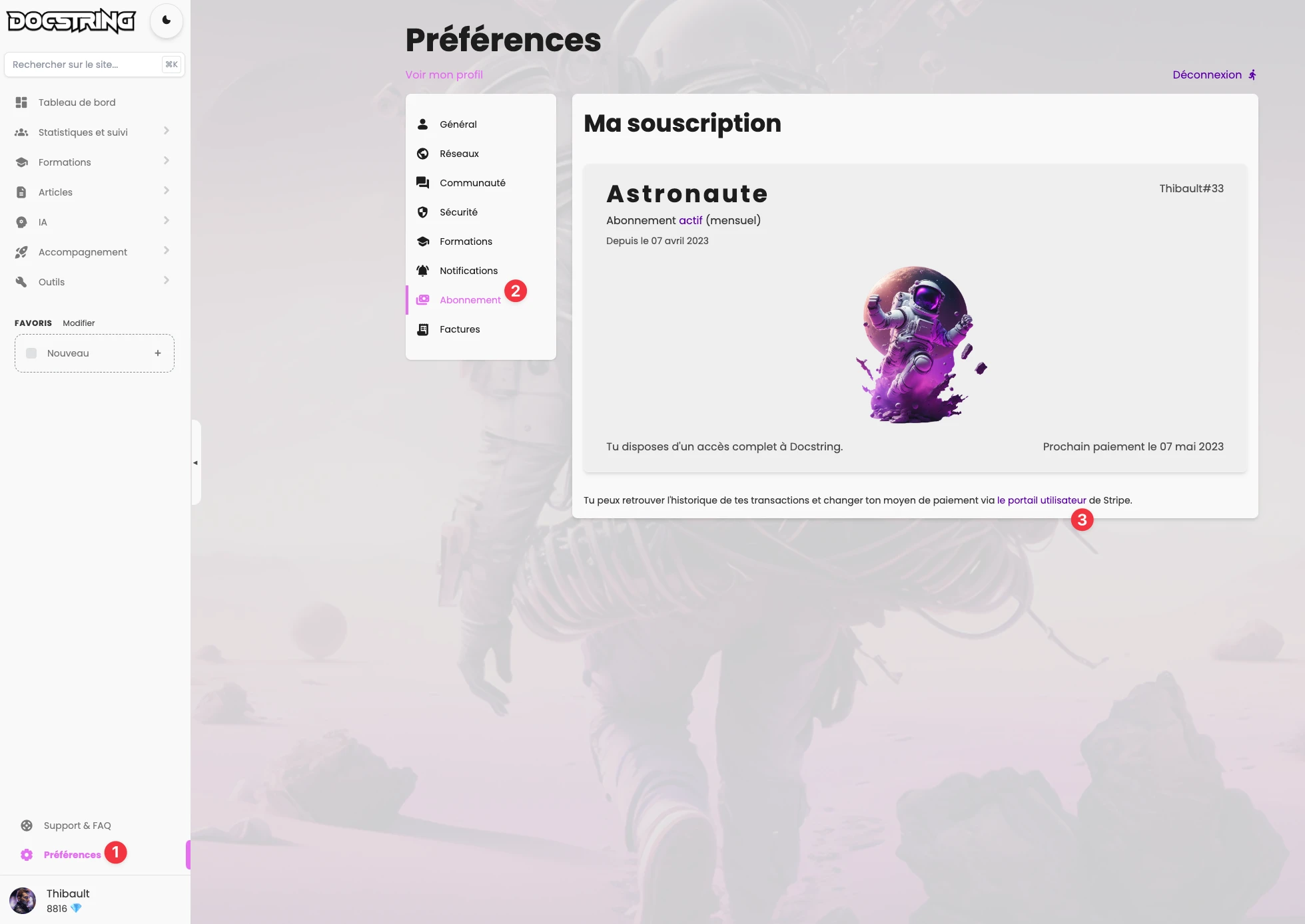 Accès au portail utilisateur de Stripe