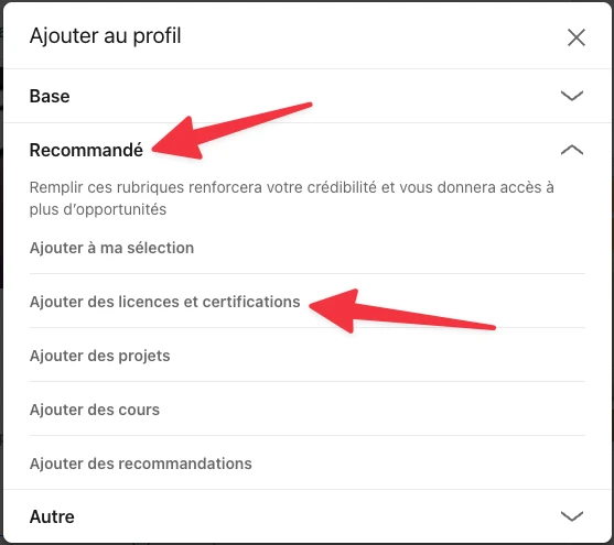 Ajouter licences et certifications