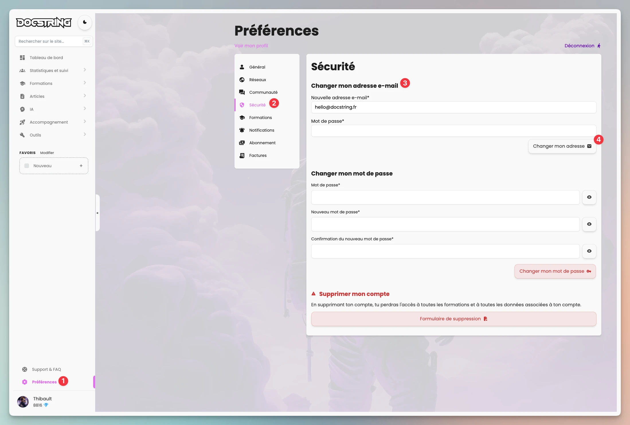 Changement adresse email