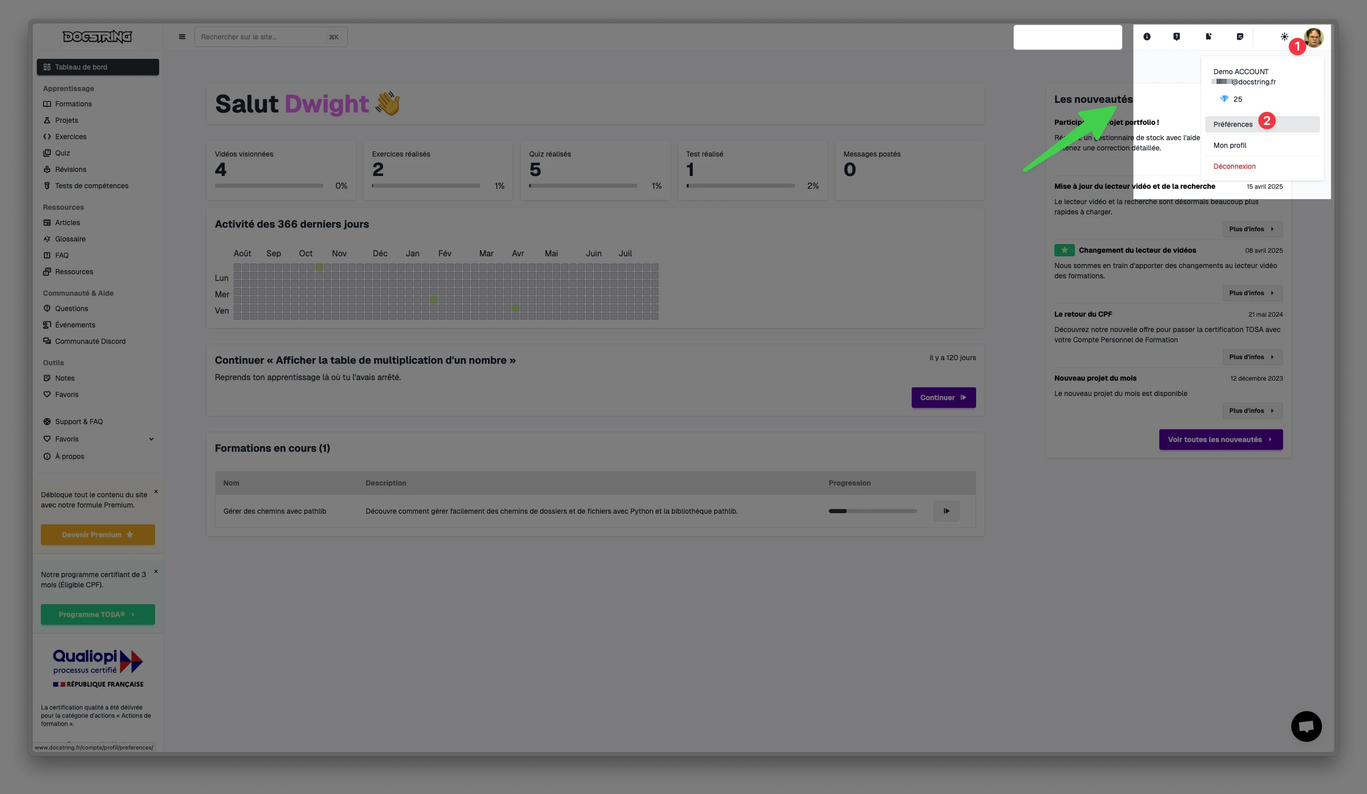 Accéder à tes préférences
