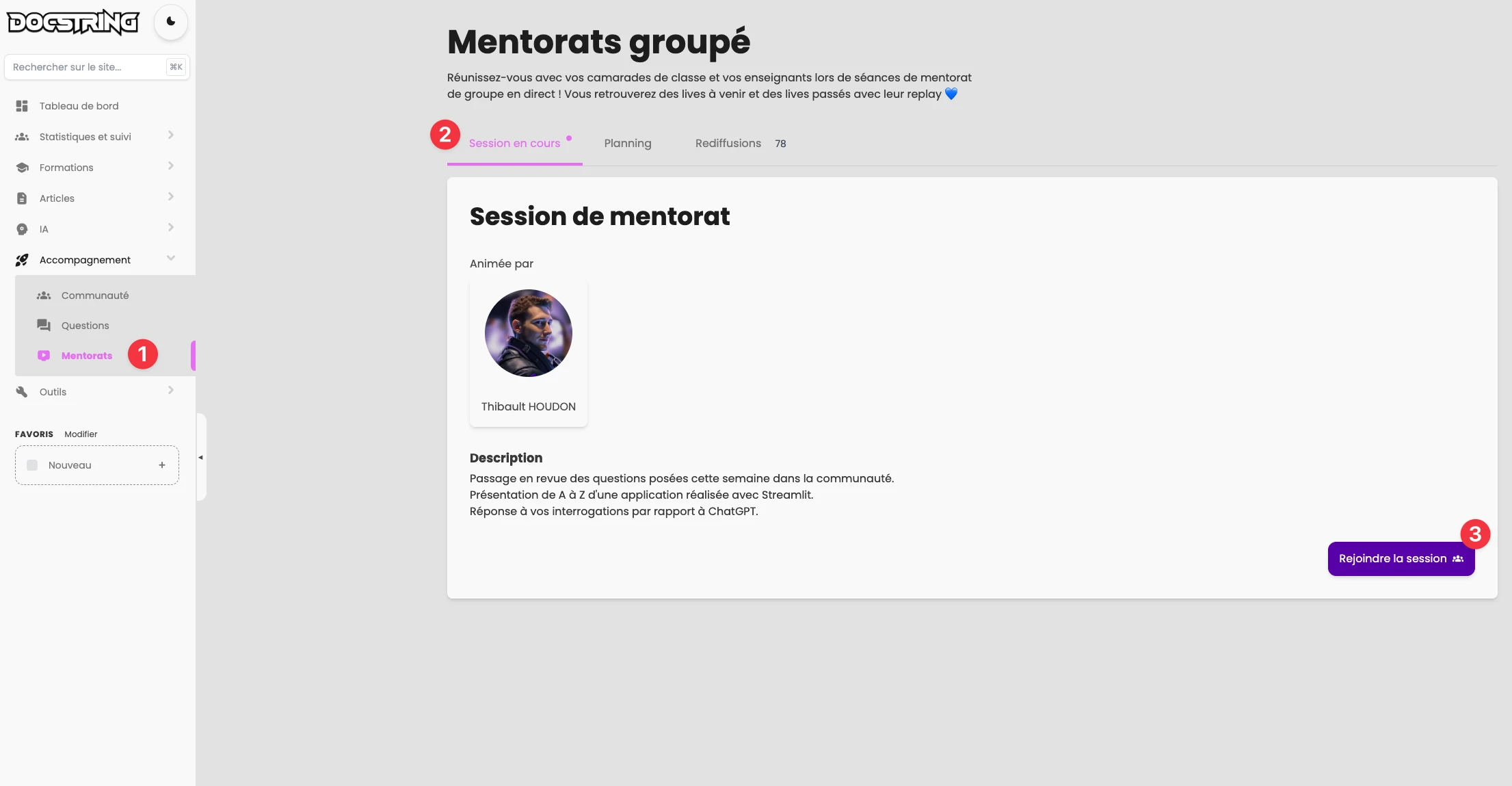 Mentorat session en cours