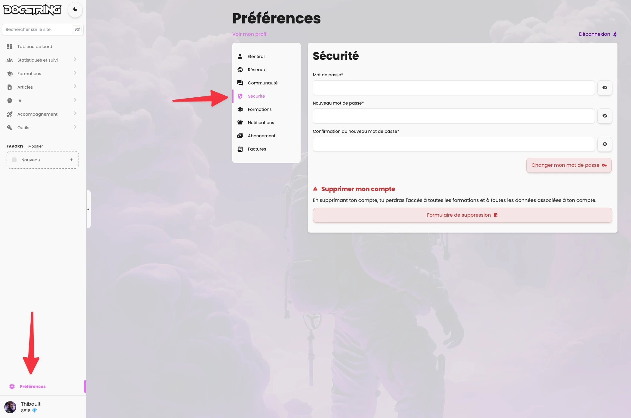 Suppression de mon compte