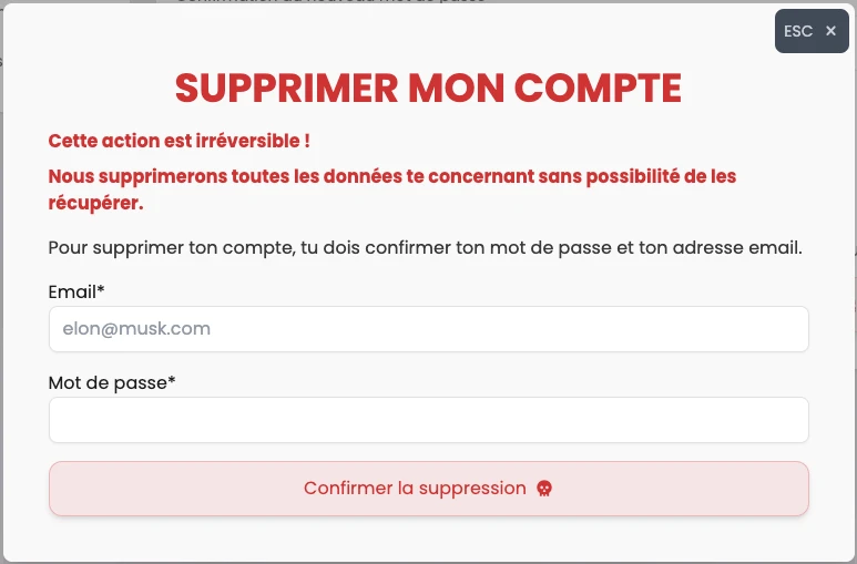 Supprimer mon compte