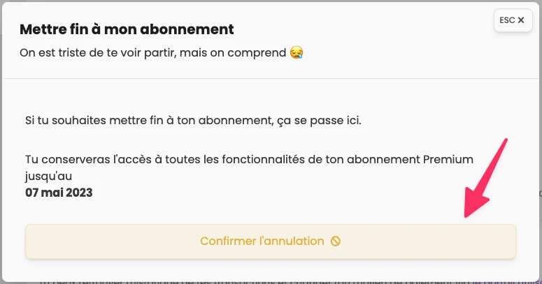 Confirmation d'annulation
