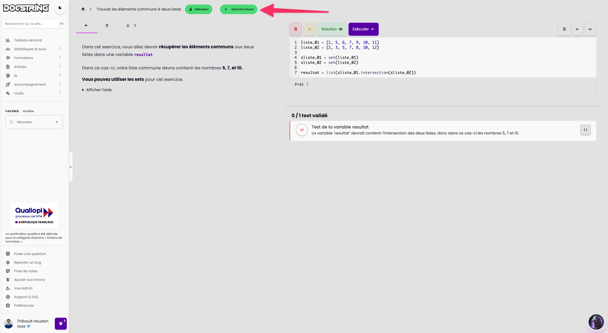 Badge exercice réussi