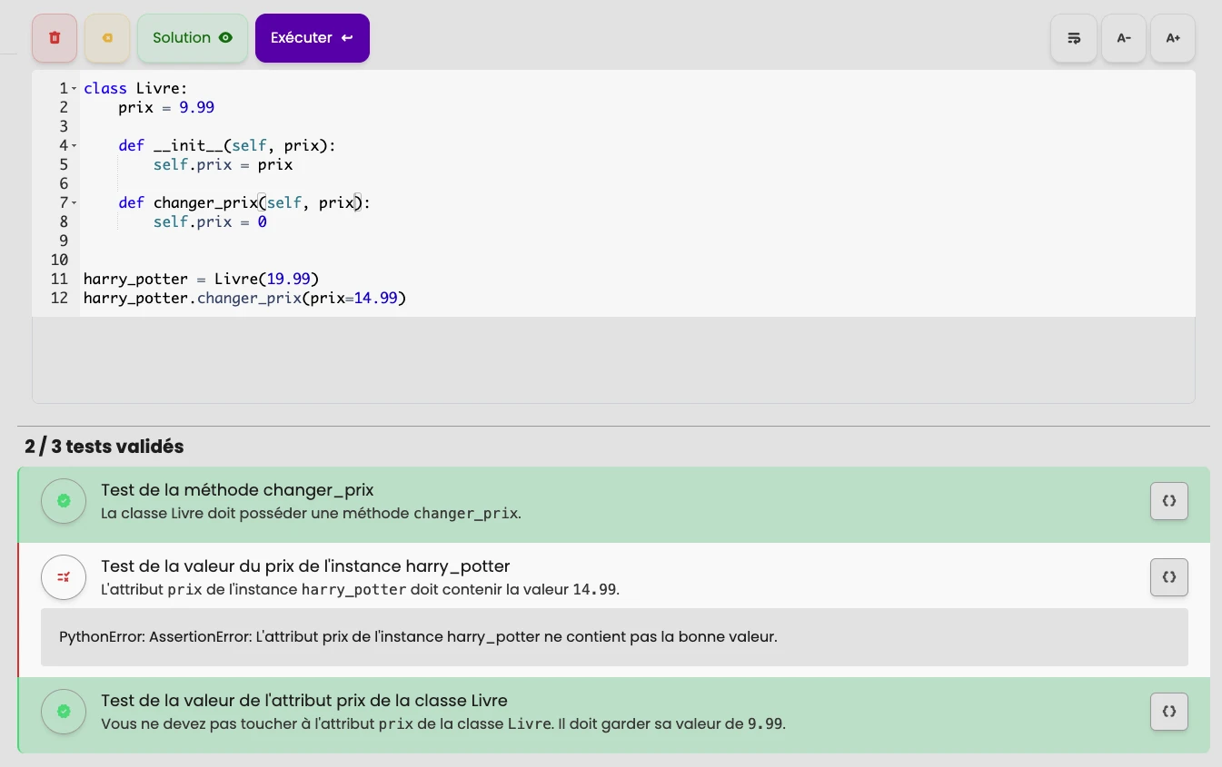 Tests unitaires exercice de code