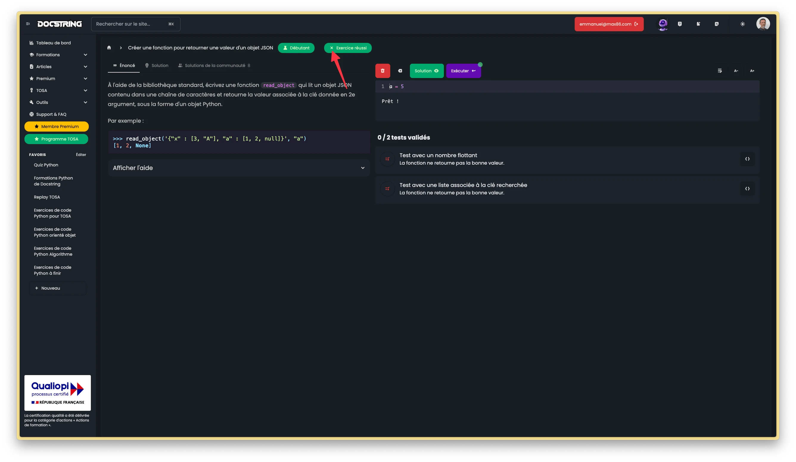 Réinitialisation exercice