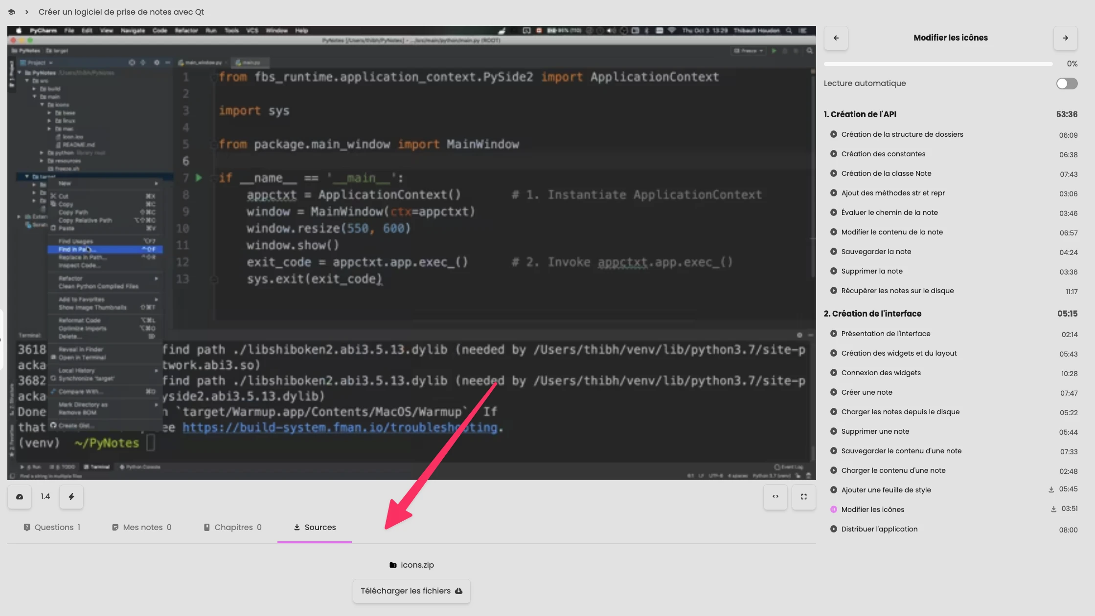 Téléchargement des sources