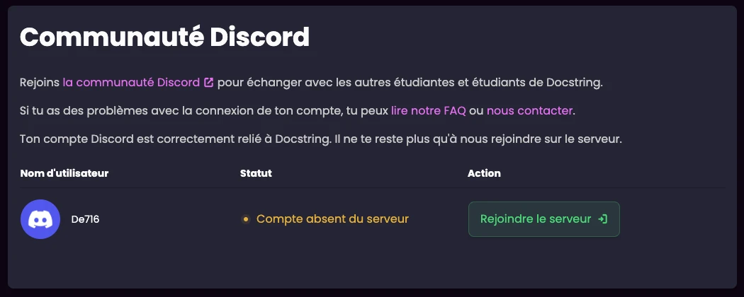 Compte absent du serveur